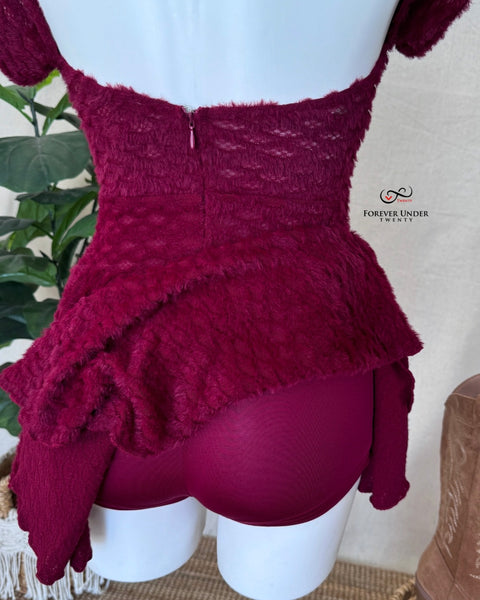 Burgundy Fuzzy Romper