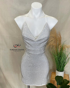 Disco Halter Dress (White)